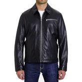 Men's Front-Zip Slim-fit Black Motorcycle Leather Jacket